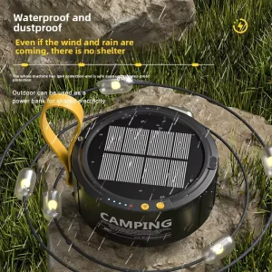 Solar-Powered Waterproof Yellow LED String Lights for Outdoor Camping, Tent, and Night Lighting with Buzzer Alarm