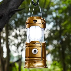 Solar-Powered White LED Camping Lantern, USB Rechargeable Outdoor Light