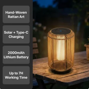 Solar Rattan Lantern Outdoor Waterproof Woven Garden Lamp Patio Yard Decorative LED Table Light Outdoor Wicker Lantern