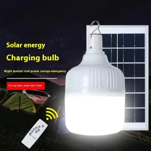 Solar Rechargeable LED Bulb with Remote Control Large Solar Panel 300x280mm 4800mAh Emergency Light for Camping Market