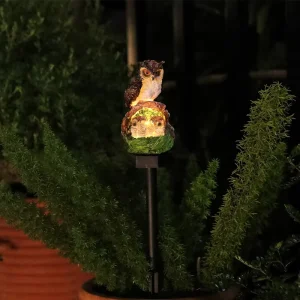 Solar Resin Owl Lawn Light Outdoor Garden Decorative IP44 Waterproof Ground Stake Landscape Light