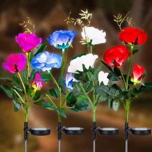 Solar Rose Flower Lights Garden Light Multi Color Changing Decorative Landscape Lighting Waterproof for Patio Yard Walkway