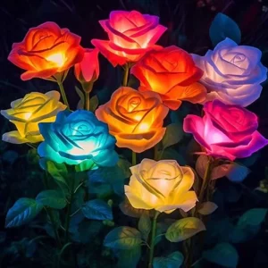 Solar Rose Garden Lights Outdoor Stake LED IP65 Rechargeable RGB Water Resistant Wireless Control 8 12 Hours Yard Holiday