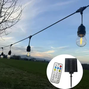 Solar S14 48FT 15 LED Bulb String Lights IP65 Waterproof Outdoor Hanging Lights for Garden Wedding Christmas Patio Decor