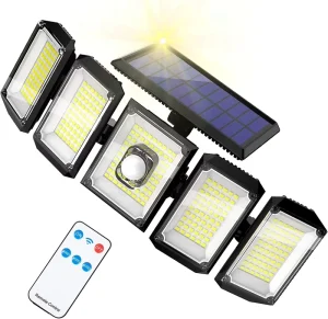 Solar Security Light 300 LED IP65 Waterproof Motion Sensor Outdoor 5 Head Remote Control Wall Light Solar Light