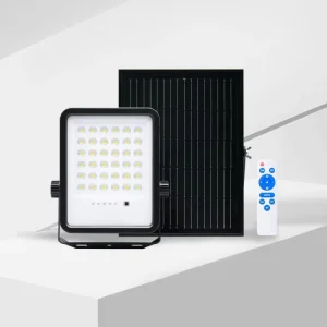 Solar Security Light Projector 100w Remote Control Outdoor Rechargeable Stadium LED Flood Light IP65 90 Beam ABS Dimmable 2-Year