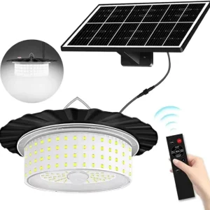 Solar Shed Light Outdoor Indoor Lighting Motion Sensor Pendant Light Solar Lights with Remote Control 5 Modes for Garage
