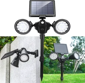 Solar Spot Lights Outdoor IP65 Waterproof Double Head Adjustable Bright 36LED Solar Motion Sensor Walkway Lights for Lawn Garden