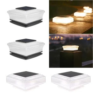 Solar Square ABS Freestanding Transparent Column Head Pillar Light LED IP65 Waterproof Outdoor Garden Landscape