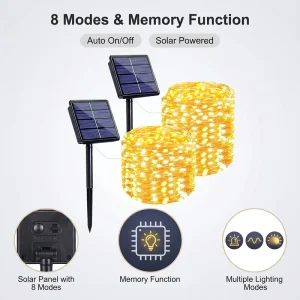 Solar String Lights Small Outdoor Waterproof 2 Pack 60 LED 21.33 FT 8 Lighting Modes Garden Yard Porch Wedding Party Decor