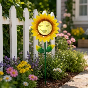Solar Sunflower Garden Lights Decorative LED Smiley Face Stake Lamp IP65 Waterproof Dimmable Landscape Path Light Yard Patio
