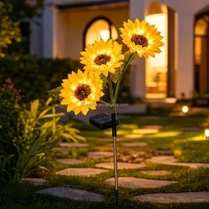 Solar Sunflower Stake Lights Warm LED Outdoor Decorative Lamps IP65 Waterproof for Garden Lawn Yard Pathway