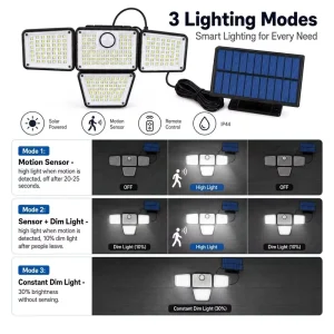 Solar Three Head Wall Light with Remote Control 238LED Outdoor Motion Sensor Security Lamp