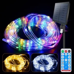 Solar Tube Lights Outdoor LED Christmas Decorative Lights Flexible Light Strings Copper Wire Rainbow Tubes Multicolor IP65 Rated