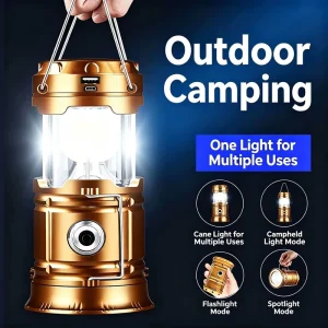 Solar & USB Rechargeable Camping Lantern Waterproof Multifunction Portable Tent Light Outdoor Work Emergency Lamp for Hurricane