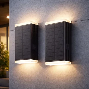 Solar Up Down Wall Sconce Outdoor IP54 Waterproof ABS Material Wall Mounted LED Garden Fence Lights for Patio Pathway