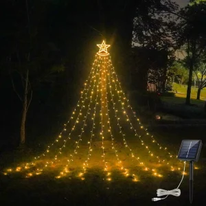 Solar Waterfall Star Christmas String Lights IP44 Outdoor Ambience Fairy Light Easy Installation Holiday Garden Decor