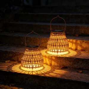 Solar Waterproof Rattan Lantern Outdoor Hanging Projection Light Portable Hand Camping Landscape Decor Lamp