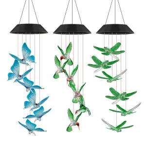 Solar Wind Chime Light Outdoor Waterproof LED Color Changing Hummingbird Butterfly Hanging Solar Garden Light