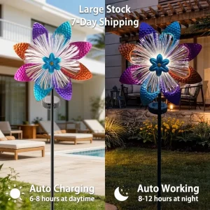 Solar Wind Spinners Outdoor Metal Sculptures Kinetic Optical Fiber Garden Spinner Windmills Yard Backyard Lawn Decoration Gift