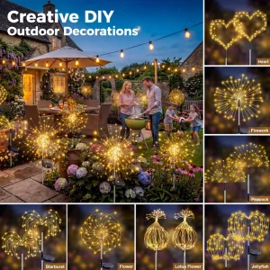 Solar-powered IP65 Waterproof LED Fireworks Lights Outdoor Garden Decorative Lights for Christmas