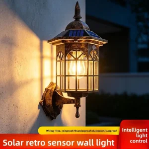 Solar powered Outdoor Wall Light Rainproof Motion sensor Equipped 891 Antique Style LED Tungsten Filament for Courtyards Homes