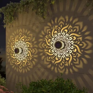 Solar powered Outdoor Wall Light Waterproof Spotlight Mandala Pattern Motion sensor Courtyard Lamp Wrought iron Lantern
