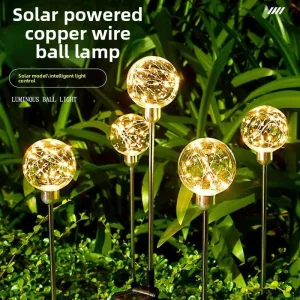 Solar powered Stainless Steel LED Spherical Stake Light for Garden and Courtyard Outdoor Decoration