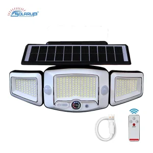 Solarup 3 Head LED IP65 Waterproof Solar Powered Garden Yard Lights Remote Control Battery Included Wall Mount Outdoor Lighting