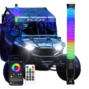 Spiral LED Whip Lights RGB Chasing Flag Pole Antenna App Remote Control for UTV ATV RZR Offroad Buggy Sand Dune Safety Lighting