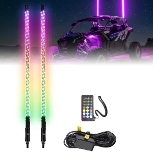 Spiral RGB Led Whips Light w RGB Chasing Light RF Remote Control Lighted Antenna for Can am ATV UTV RZR Polaris Buggy Offroad