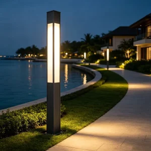 Square Exterior Pole Light Custom Material and Color LED Courtyard Lighting