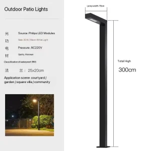 Square LED Garden Lamp with Aluminum Profile Outdoor Community Landscape Road Lighting AC Power Supply