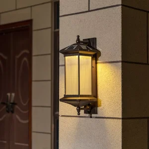 Square Outdoor Waterproof Solar Wall Lamp for Garden, Villa & Balcony, LED Light Source, Aluminum Base, Dimmable