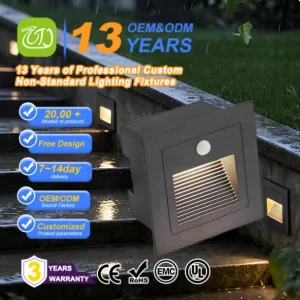 Square Polycarbonate LED Step Light IP67 Waterproof Recessed Stair Light Garden Villa Corridor Outdoor Wall Embedded OEM Custom