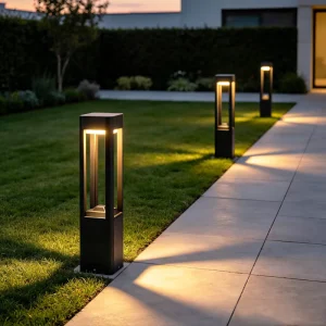 Square Solar LED Garden Lamp, Aluminum Lawn Bollard, IP65, Outdoor Use