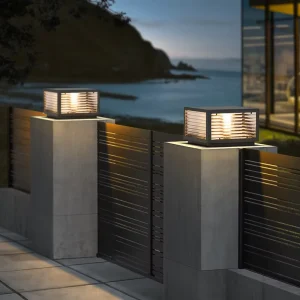 Square Warm White Induction Solar Pillar Lamp for Garden Gate Post