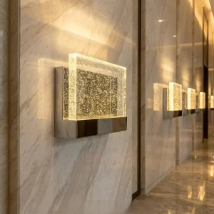Square Waterproof LED Wall Sconce Crystal Bubble Acrylic Up/Down Light Aluminum for Garden Porch and Corridor