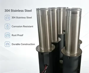Stainless Steel Fixed Parking Bollard 316 SS Anti-Corrosion Safety Barrier Reflective Strip Road Security Post