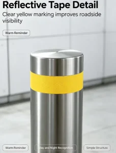 Stainless Steel Fixed Parking Bollard Reflective Safety Post Outdoor Security Barrier