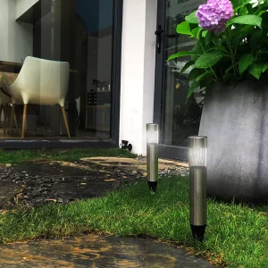 Stainless Steel IP65 LED Solar Path Floor Lamp with Simple Column Head Design for Courtyard Garden Decoration Outdoor Light