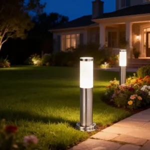 Stainless Steel Modern LED Bollard Light Lawn Lights Outdoor Waterproof 360 Beam Angle Pathway Light for Garden Patio Driveway