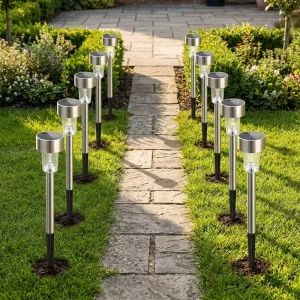 Stainless Steel Solar Garden Lights LED Warm White IP54 Waterproof Outdoor Decorative Lighting