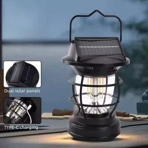 Stepless Dimming Hanging Rechargeable Battery-Powered Solar Camping Lantern, Waterproof