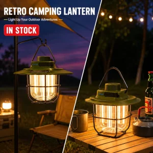 Stock Outdoor IP44 Waterproof DC 60V Rechargeable LED CRI 90 Dimmable Portable Hanging Tent Lamp Retro Camping Hiking Fishing