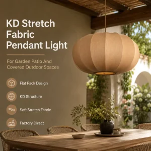 Stretch Fabric Pendant Light Flat Pack Beige for Covered Outdoor Spaces
