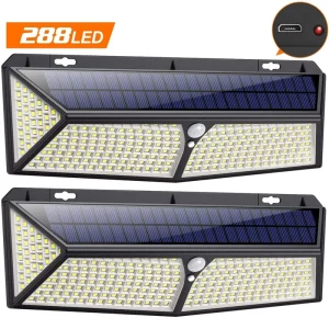 Super Bright 2500lumens 288 LED IP65 Waterproof Motion Sensor Solar Lights Outdoor 288 Led Solar Fence Light with Charger