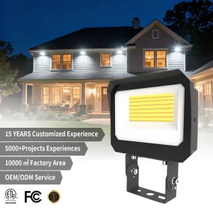 Super Bright 3 CCT 120 Beam Angle CRI 80 Aluminum Glass Series AC120 277 347V IP65 Outdoor LED Flood Light for Garage Yard