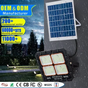 Super Bright IP66 CE Certified Solar Flood Light Outdoor Waterproof LED 300W Warm White Remote Control Residential Use