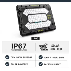 Super Bright Solar Flood Light 120W 180W 240W IP65 Waterproof Outdoor LED Security Lighting Garden Yard Lamp Remote Control